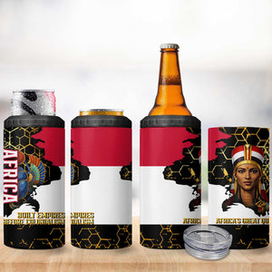 Hatshepsut 4 in 1 Can Cooler Tumbler with Royal Portrait, Pre-Colonial Empires Text and Red-Black Honeycomb - African Pride