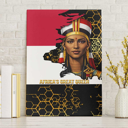 Hatshepsut Canvas Wall Art with Royal Portrait, Pre-Colonial Empires Text and Red-Black Honeycomb - African Pride