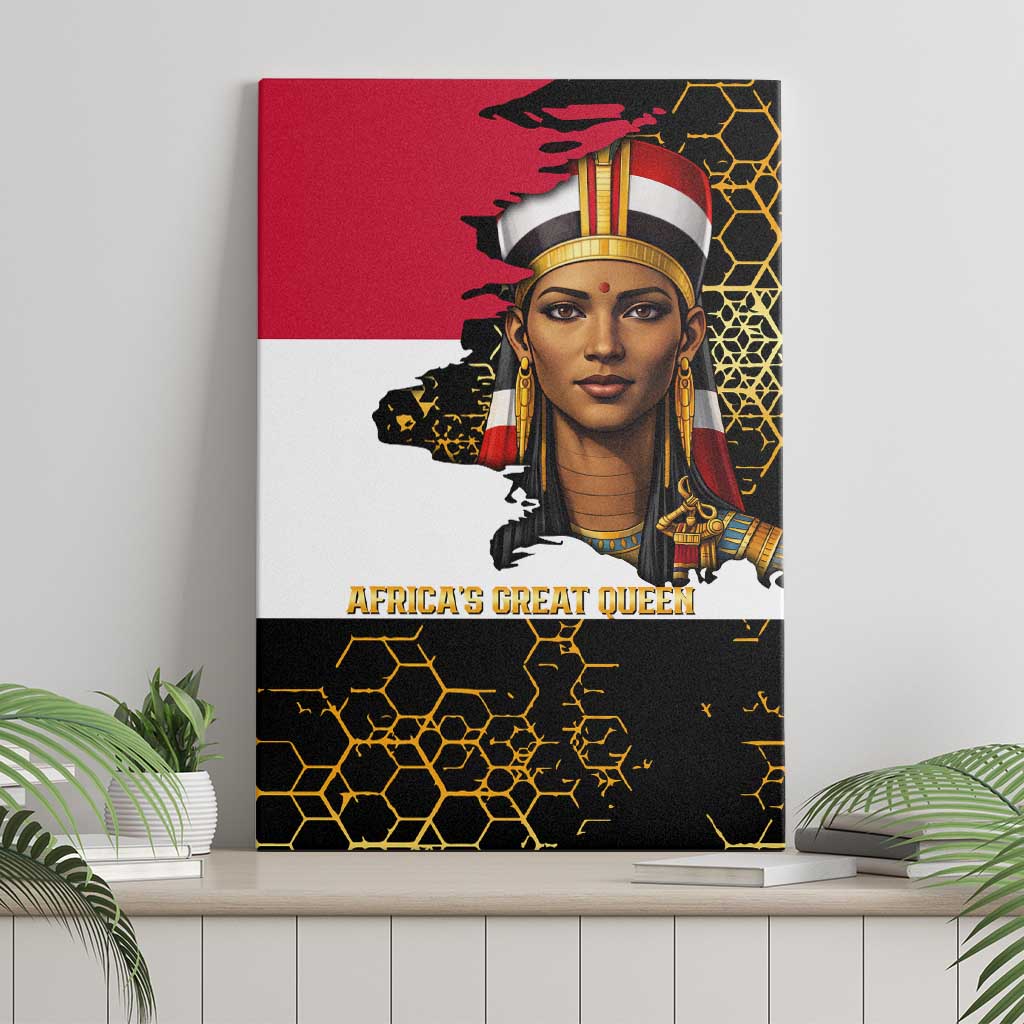 Hatshepsut Canvas Wall Art with Royal Portrait, Pre-Colonial Empires Text and Red-Black Honeycomb - African Pride
