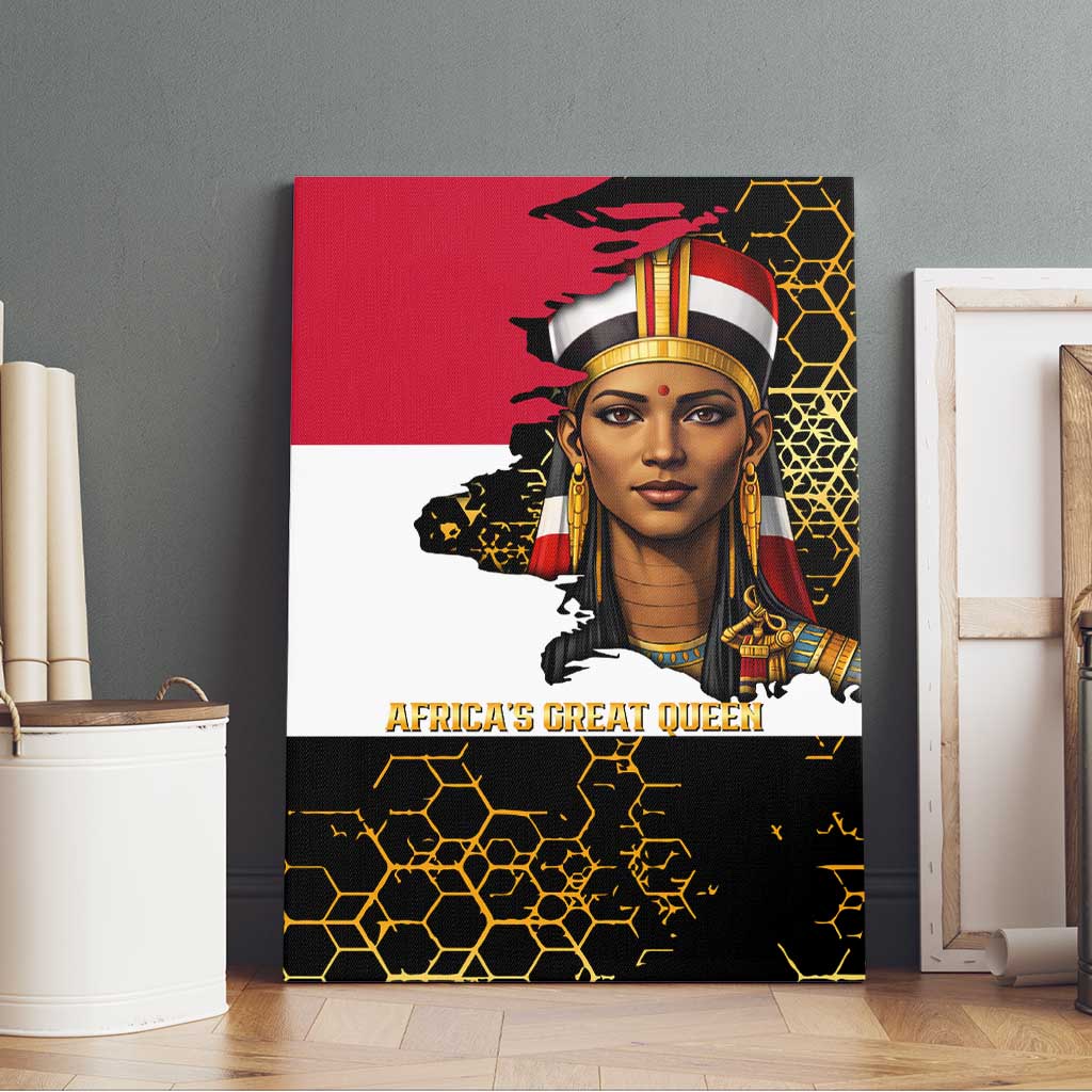 Hatshepsut Canvas Wall Art with Royal Portrait, Pre-Colonial Empires Text and Red-Black Honeycomb - African Pride