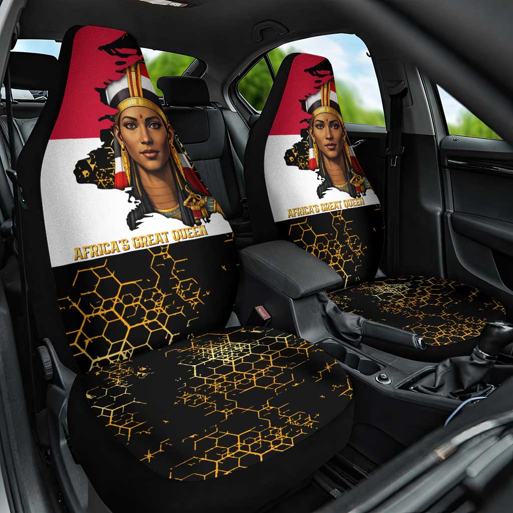 Hatshepsut Car Seat Cover with Royal Portrait, Pre-Colonial Empires Text and Red-Black Honeycomb - African Pride