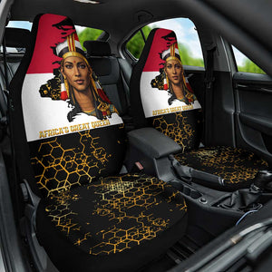 Hatshepsut Car Seat Cover with Royal Portrait, Pre-Colonial Empires Text and Red-Black Honeycomb - African Pride
