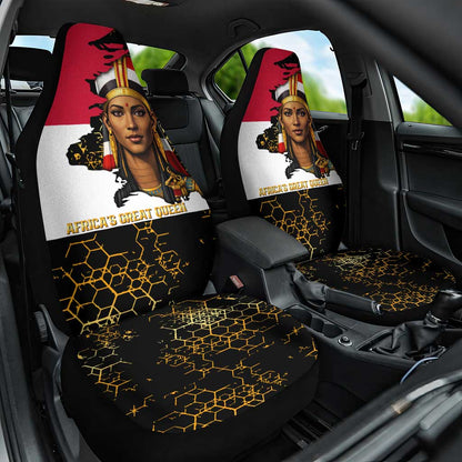 Hatshepsut Car Seat Cover with Royal Portrait, Pre-Colonial Empires Text and Red-Black Honeycomb - African Pride