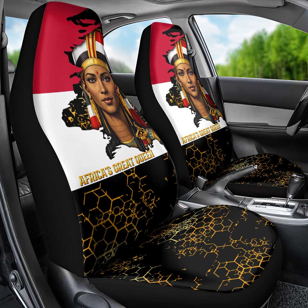 Hatshepsut Car Seat Cover with Royal Portrait, Pre-Colonial Empires Text and Red-Black Honeycomb - African Pride