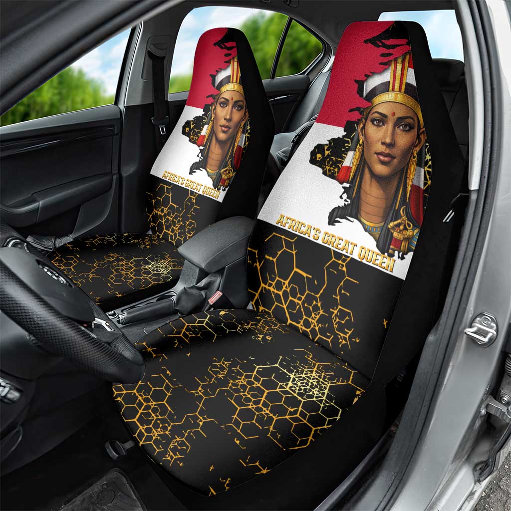 Hatshepsut Car Seat Cover with Royal Portrait, Pre-Colonial Empires Text and Red-Black Honeycomb - African Pride