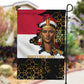 Hatshepsut Garden Flag with Royal Portrait, Pre-Colonial Empires Text and Red-Black Honeycomb - African Pride