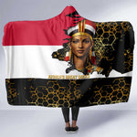 Hatshepsut Hooded Blanket with Royal Portrait, Pre-Colonial Empires Text and Red-Black Honeycomb - African Pride