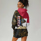 Hatshepsut Hoodie Dress with Royal Portrait, Pre-Colonial Empires Text and Red-Black Honeycomb - African Pride