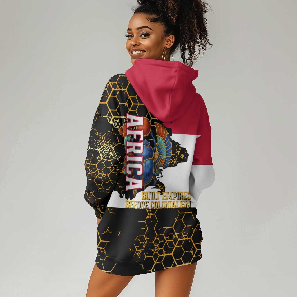 Hatshepsut Hoodie Dress with Royal Portrait, Pre-Colonial Empires Text and Red-Black Honeycomb - African Pride
