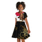 Hatshepsut Kid Short Sleeve Dress with Royal Portrait, Pre-Colonial Empires Text and Red-Black Honeycomb - African Pride