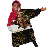 Hatshepsut Kid Wearable Blanket Hoodie with Royal Portrait, Pre-Colonial Empires Text and Red-Black Honeycomb - African Pride