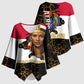 Hatshepsut Kimono Sleeve Blouse with Royal Portrait, Pre-Colonial Empires Text and Red-Black Honeycomb - African Pride
