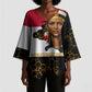 Hatshepsut Kimono Sleeve Blouse with Royal Portrait, Pre-Colonial Empires Text and Red-Black Honeycomb - African Pride