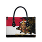 Hatshepsut Leather Bag with Royal Portrait, Pre-Colonial Empires Text and Red-Black Honeycomb - African Pride