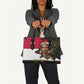 Hatshepsut Leather Bag with Royal Portrait, Pre-Colonial Empires Text and Red-Black Honeycomb - African Pride