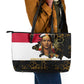 Hatshepsut Leather Tote Bag with Royal Portrait, Pre-Colonial Empires Text and Red-Black Honeycomb - African Pride