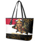 Hatshepsut Leather Tote Bag with Royal Portrait, Pre-Colonial Empires Text and Red-Black Honeycomb - African Pride