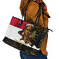 Hatshepsut Leather Tote Bag with Royal Portrait, Pre-Colonial Empires Text and Red-Black Honeycomb - African Pride