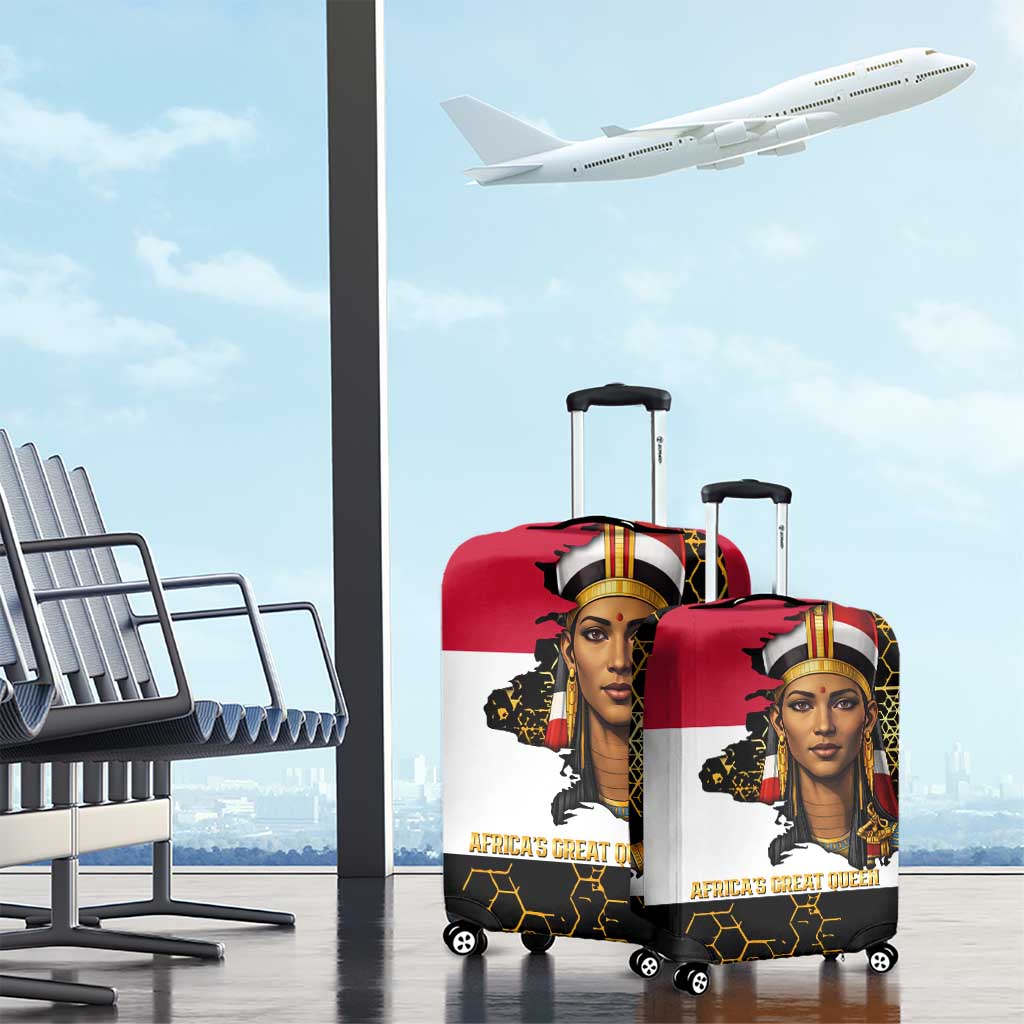 Hatshepsut Luggage Cover with Royal Portrait, Pre-Colonial Empires Text and Red-Black Honeycomb - African Pride