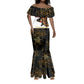 Hatshepsut Mermaid Dress with Royal Portrait, Pre-Colonial Empires Text and Red-Black Honeycomb - African Pride
