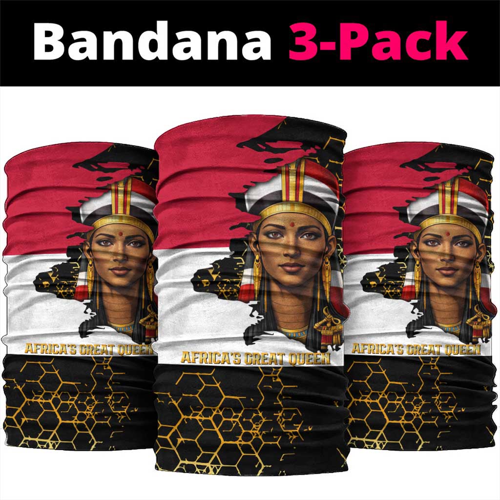Hatshepsut Neck Gaiter with Royal Portrait, Pre-Colonial Empires Text and Red-Black Honeycomb - African Pride