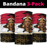 Hatshepsut Neck Gaiter with Royal Portrait, Pre-Colonial Empires Text and Red-Black Honeycomb - African Pride