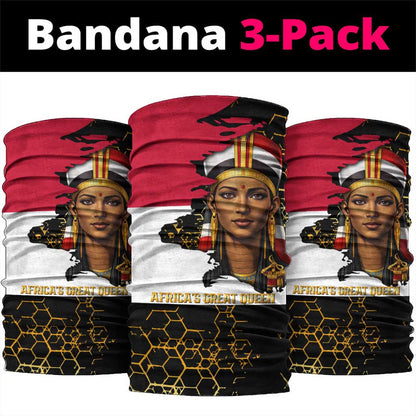 Hatshepsut Neck Gaiter with Royal Portrait, Pre-Colonial Empires Text and Red-Black Honeycomb - African Pride