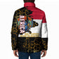 Hatshepsut Padded Jacket with Royal Portrait, Pre-Colonial Empires Text and Red-Black Honeycomb - African Pride