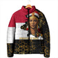 Hatshepsut Padded Jacket with Royal Portrait, Pre-Colonial Empires Text and Red-Black Honeycomb - African Pride