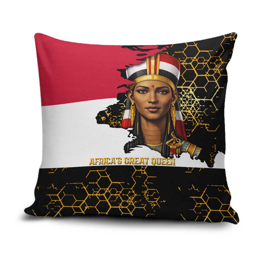 Hatshepsut Pillow Cover with Royal Portrait, Pre-Colonial Empires Text and Red-Black Honeycomb - African Pride