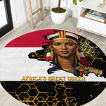 Hatshepsut Round Carpet with Royal Portrait, Pre-Colonial Empires Text and Red-Black Honeycomb - African Pride