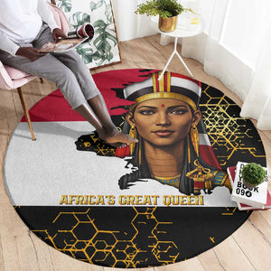 Hatshepsut Round Carpet with Royal Portrait, Pre-Colonial Empires Text and Red-Black Honeycomb - African Pride
