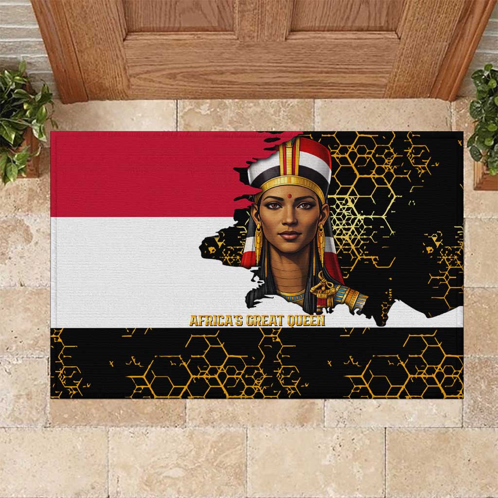 Hatshepsut Rubber Doormat with Royal Portrait, Pre-Colonial Empires Text and Red-Black Honeycomb - African Pride