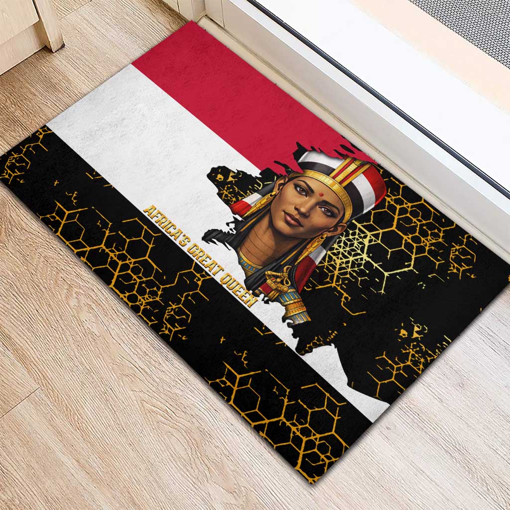 Hatshepsut Rubber Doormat with Royal Portrait, Pre-Colonial Empires Text and Red-Black Honeycomb - African Pride