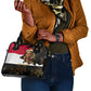 Hatshepsut Shoulder Handbag with Royal Portrait, Pre-Colonial Empires Text and Red-Black Honeycomb - African Pride