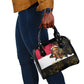 Hatshepsut Shoulder Handbag with Royal Portrait, Pre-Colonial Empires Text and Red-Black Honeycomb - African Pride