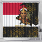 Hatshepsut Shower Curtain with Royal Portrait, Pre-Colonial Empires Text and Red-Black Honeycomb - African Pride