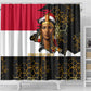 Hatshepsut Shower Curtain with Royal Portrait, Pre-Colonial Empires Text and Red-Black Honeycomb - African Pride