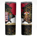 Hatshepsut Skinny Tumbler with Royal Portrait, Pre-Colonial Empires Text and Red-Black Honeycomb - African Pride