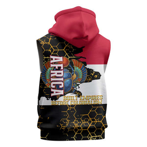 Hatshepsut Sleeveless Hoodie with Royal Portrait, Pre-Colonial Empires Text and Red-Black Honeycomb - African Pride