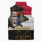Hatshepsut Sleeveless Puffer Jacket with Royal Portrait, Pre-Colonial Empires Text and Red-Black Honeycomb - African Pride