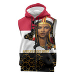 Hatshepsut Sleeveless Zip Hoodie with Royal Portrait, Pre-Colonial Empires Text and Red-Black Honeycomb - African Pride