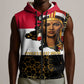 Hatshepsut Sleeveless Zip Hoodie with Royal Portrait, Pre-Colonial Empires Text and Red-Black Honeycomb - African Pride