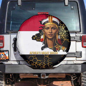 Hatshepsut Spare Tire Cover with Royal Portrait, Pre-Colonial Empires Text and Red-Black Honeycomb - African Pride