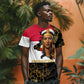 Hatshepsut T shirt with Royal Portrait, Pre-Colonial Empires Text and Red-Black Honeycomb - African Pride