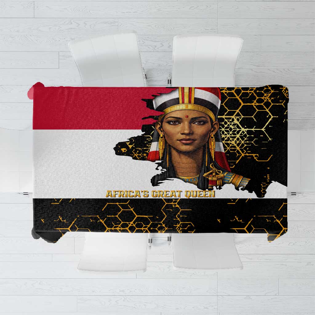 Hatshepsut Tablecloth with Royal Portrait, Pre-Colonial Empires Text and Red-Black Honeycomb - African Pride