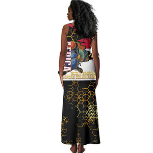 Hatshepsut Tank Maxi Dress with Royal Portrait, Pre-Colonial Empires Text and Red-Black Honeycomb - African Pride