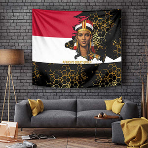 Hatshepsut Tapestry with Royal Portrait, Pre-Colonial Empires Text and Red-Black Honeycomb - African Pride