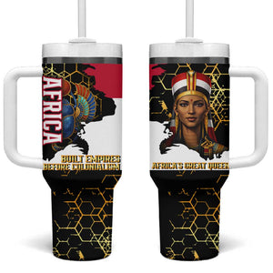 Hatshepsut Tumbler With Handle with Royal Portrait, Pre-Colonial Empires Text and Red-Black Honeycomb - African Pride
