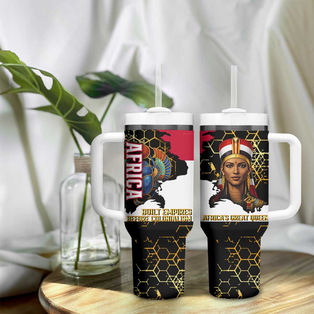 Hatshepsut Tumbler With Handle with Royal Portrait, Pre-Colonial Empires Text and Red-Black Honeycomb - African Pride